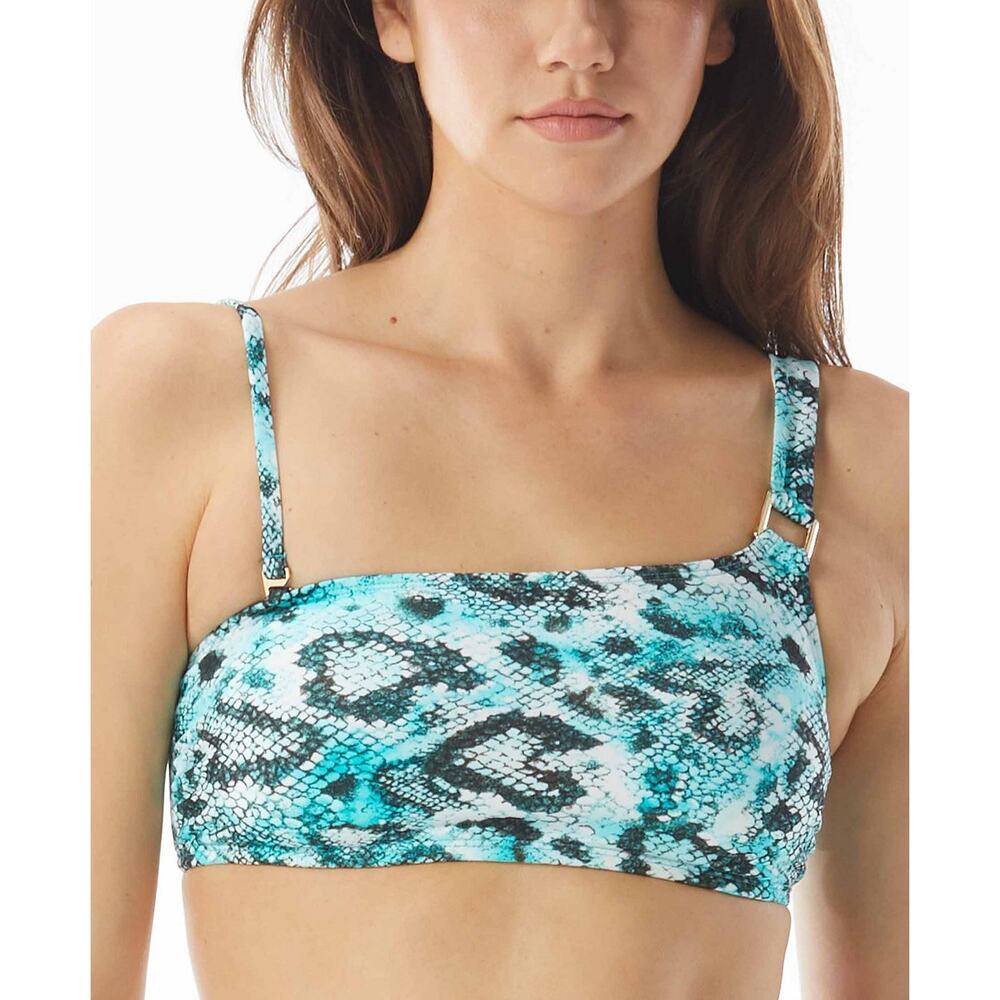 Sundazed Women's Snake-Print One Shoulder Bikini Top Aqua Blue NWT Size 32D